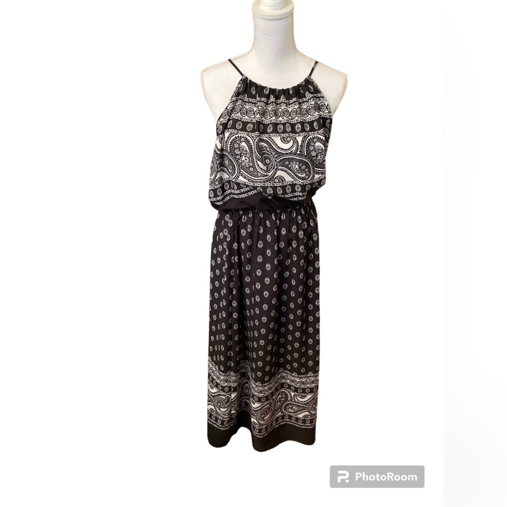 Halter dress, black and white